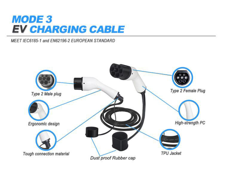 Tipo 2 modificado para requisitos particulares del cable los 5m del vehículo eléctrico al tipo 2 cable de carga de EV