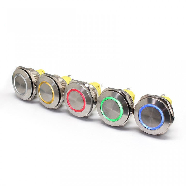 28 mm Iluminado con botón de pulsador de metal redondo de 500 V tipo de anillo LED