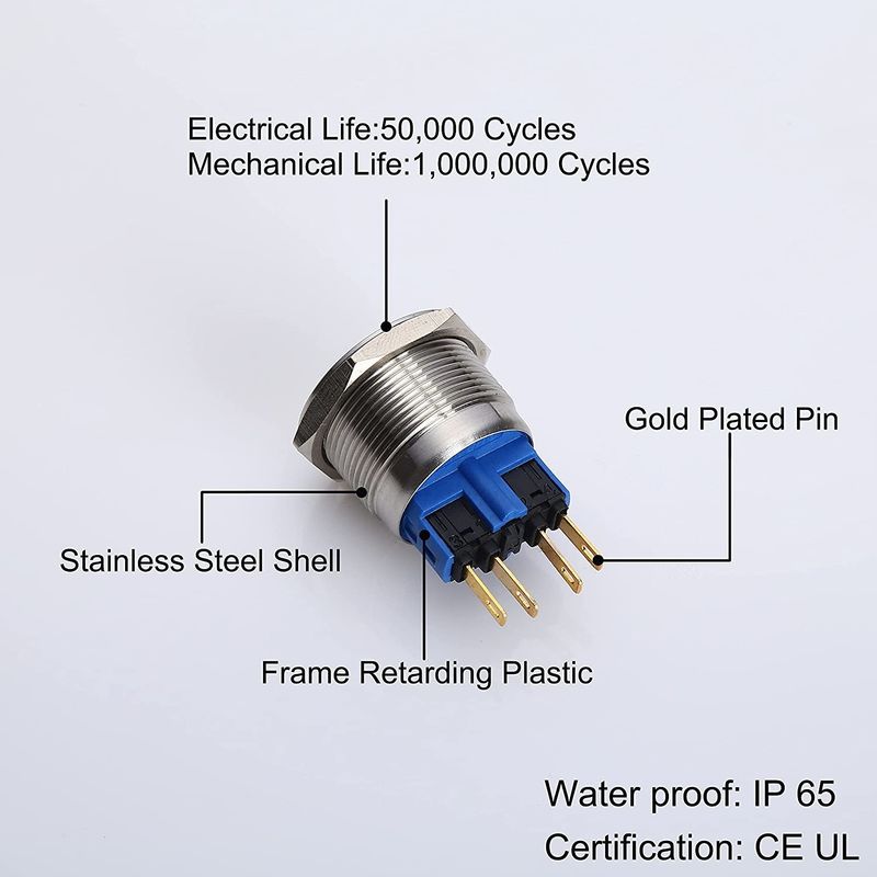 28 mm Iluminado con botón de pulsador de metal redondo de 500 V tipo de anillo LED
