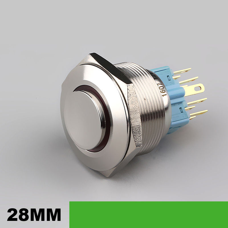 28 mm Iluminado con botón de pulsador de metal redondo de 500 V tipo de anillo LED