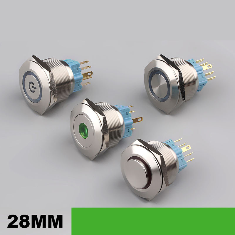 28 mm Iluminado con botón de pulsador de metal redondo de 500 V tipo de anillo LED