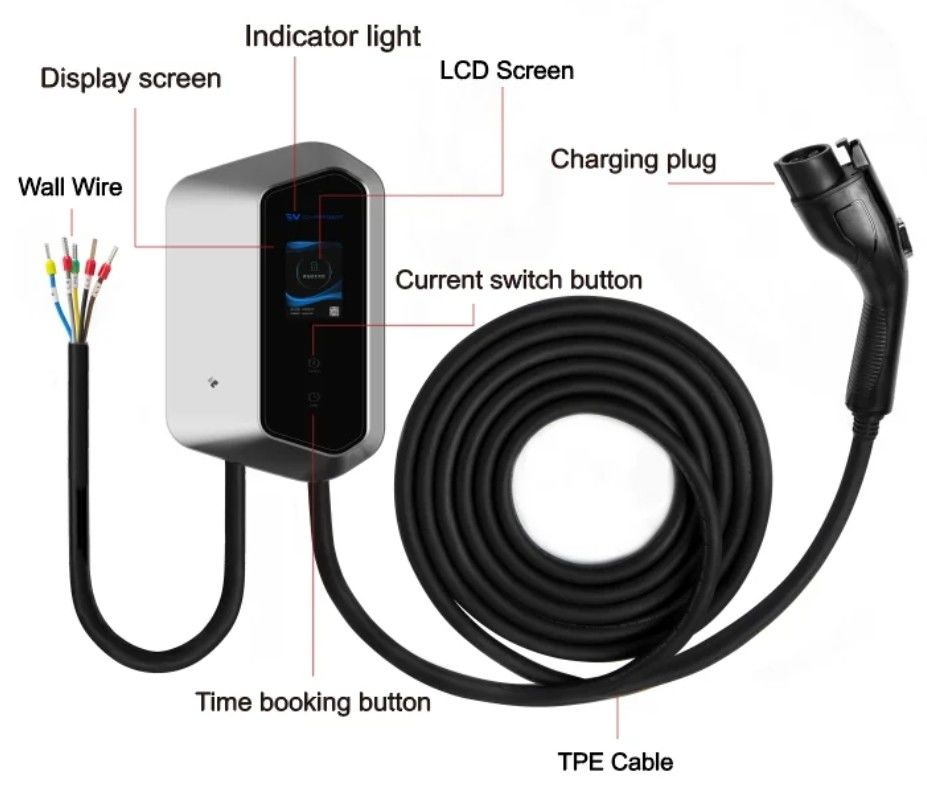7KW 9KW 11KW 2.4 pantalla LCD a color cargadores de pared de EV Ip54 110-240V