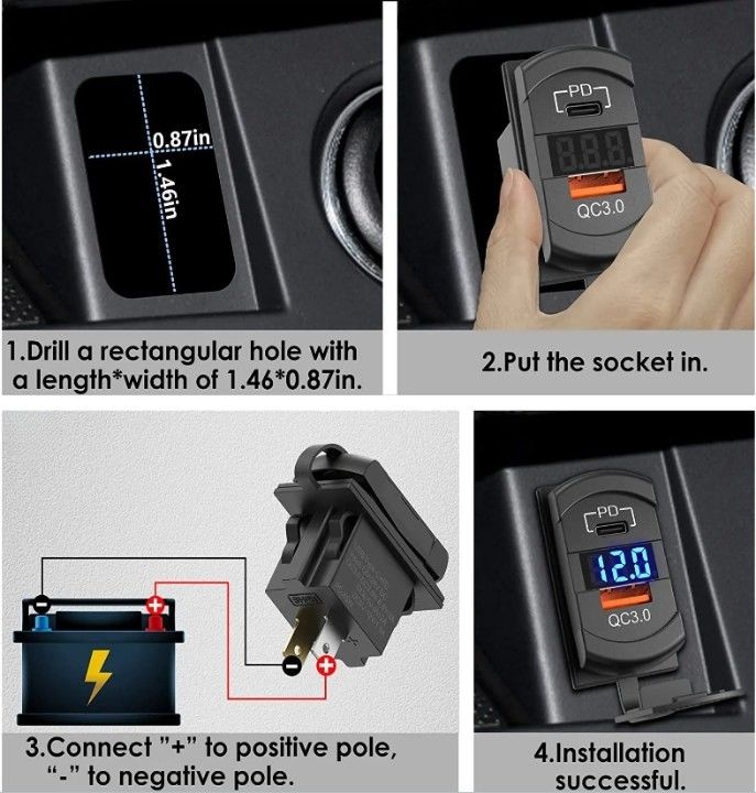12v 24v USB Cargador Rocker Interruptor de carga rápida enchufe impermeable rápida doble Pd Qc3.0 para coches barco