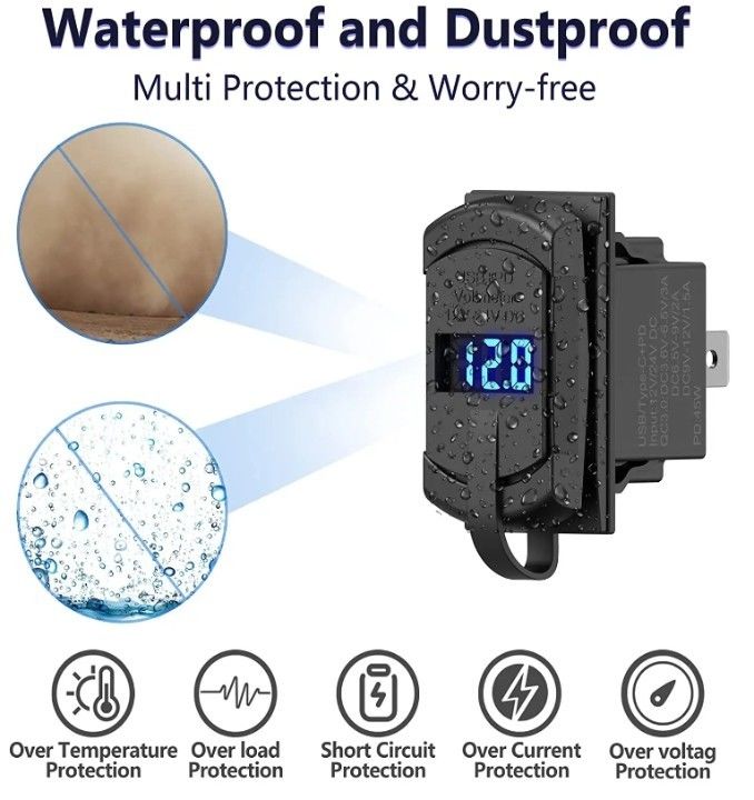12v 24v USB Cargador Rocker Interruptor de carga rápida enchufe impermeable rápida doble Pd Qc3.0 para coches barco