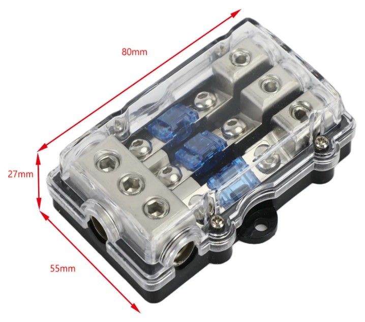 3Way Mini Car ANL Blade Fuse Holder Stereo Audio Distribución de energía Bloque de 60 Amp Fuse Holder Panel de montaje