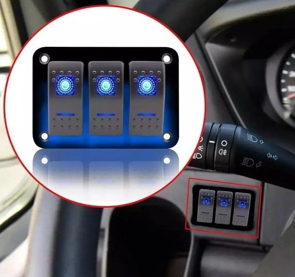 DC 12V 24V LED azul retroiluminado 3 Gang Aluminio 5 pin ON OFF Panel de interruptor de rocker