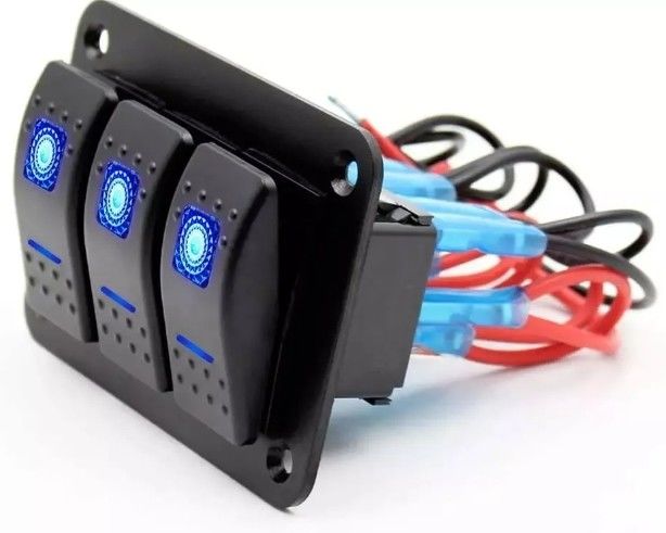 DC 12V 24V LED azul retroiluminado 3 Gang Aluminio 5 pin ON OFF Panel de interruptor de rocker