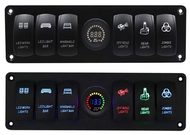 Color Voltmeter 6 Gang DC12V 24V Led On Off 5 PIN Rocker Panel de cambio para caravana de automóviles marina