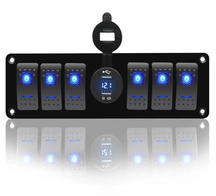 Color Voltmeter 6 Gang DC12V 24V Led On Off 5 PIN Rocker Panel de cambio para caravana de automóviles marina