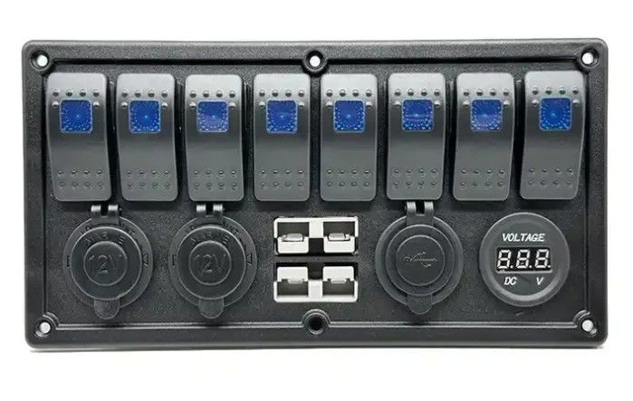 Panel de interruptores Gang Rocker de 12V 8 Way con W / 50A doble enchufe de Anderson