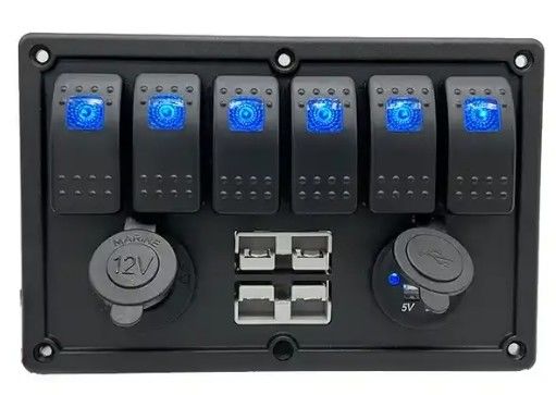 Panel de interruptores Gang Rocker de 12V 8 Way con W / 50A doble enchufe de Anderson