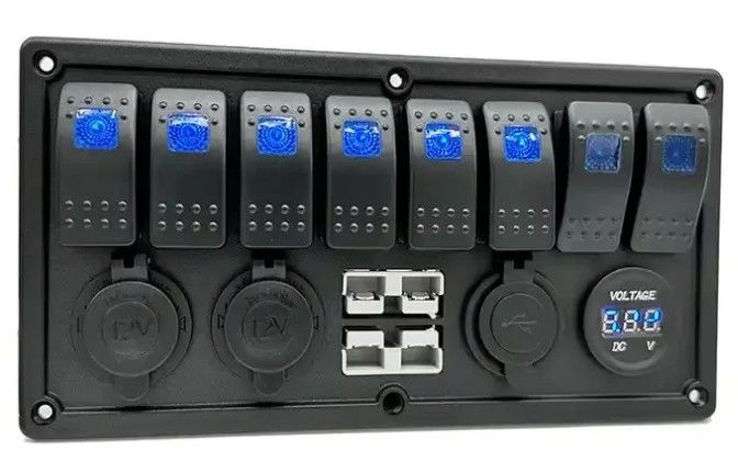 Panel de interruptores Gang Rocker de 12V 8 Way con W / 50A doble enchufe de Anderson