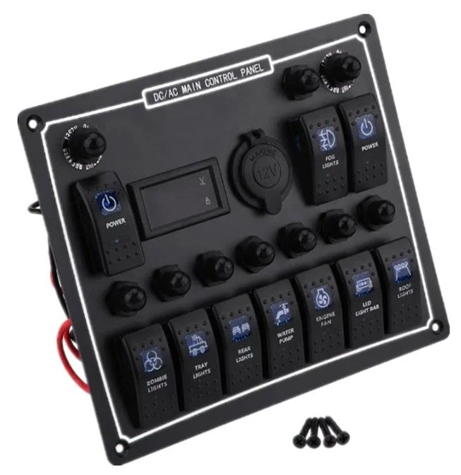 10 Panel de interruptores de banda USB con conector de carga rápida con conector de conexión con luz multifunción Panel de interruptores de botes Sistema de energía marina