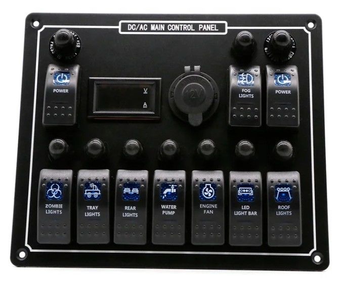 10 Panel de interruptores de banda USB con conector de carga rápida con conector de conexión con luz multifunción Panel de interruptores de botes Sistema de energía marina