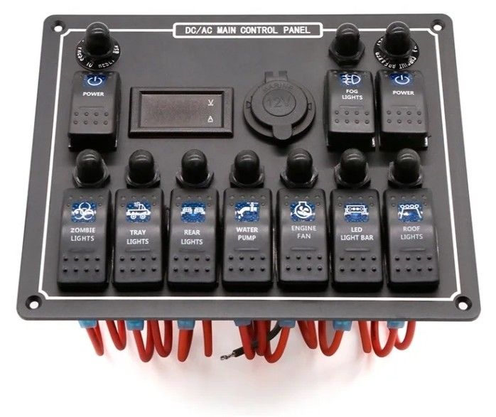 10 Panel de interruptores de banda USB con conector de carga rápida con conector de conexión con luz multifunción Panel de interruptores de botes Sistema de energía marina