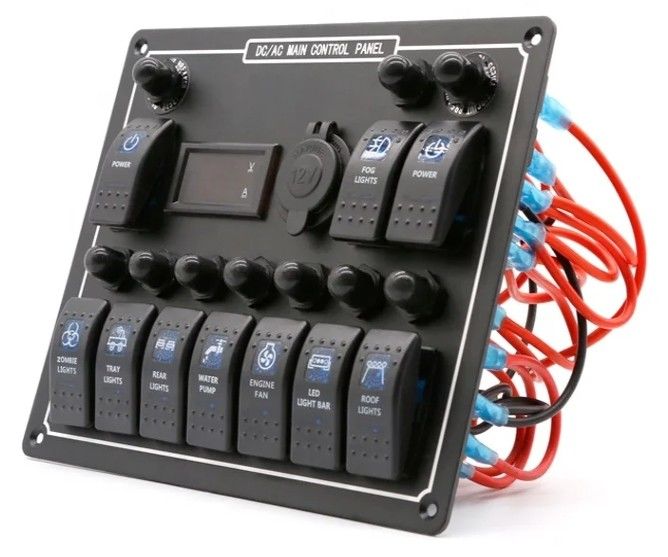 10 Panel de interruptores de banda USB con conector de carga rápida con conector de conexión con luz multifunción Panel de interruptores de botes Sistema de energía marina