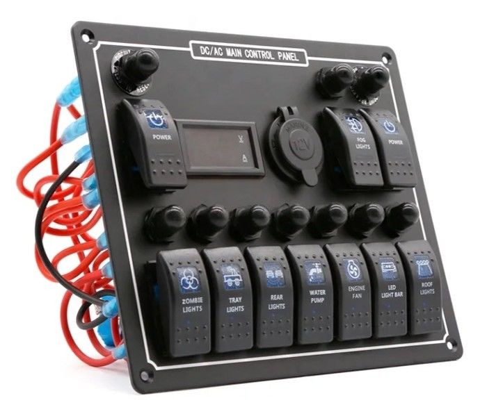 10 Panel de interruptores de banda USB con conector de carga rápida con conector de conexión con luz multifunción Panel de interruptores de botes Sistema de energía marina