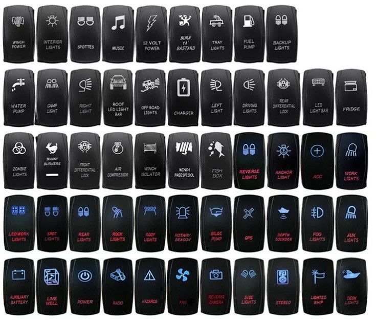 12V 24V Oem Símbolo personalizado Marine Led Impermeable 24 Volt Marine 4 Pin 5Pin Unoffon Rocker Switch