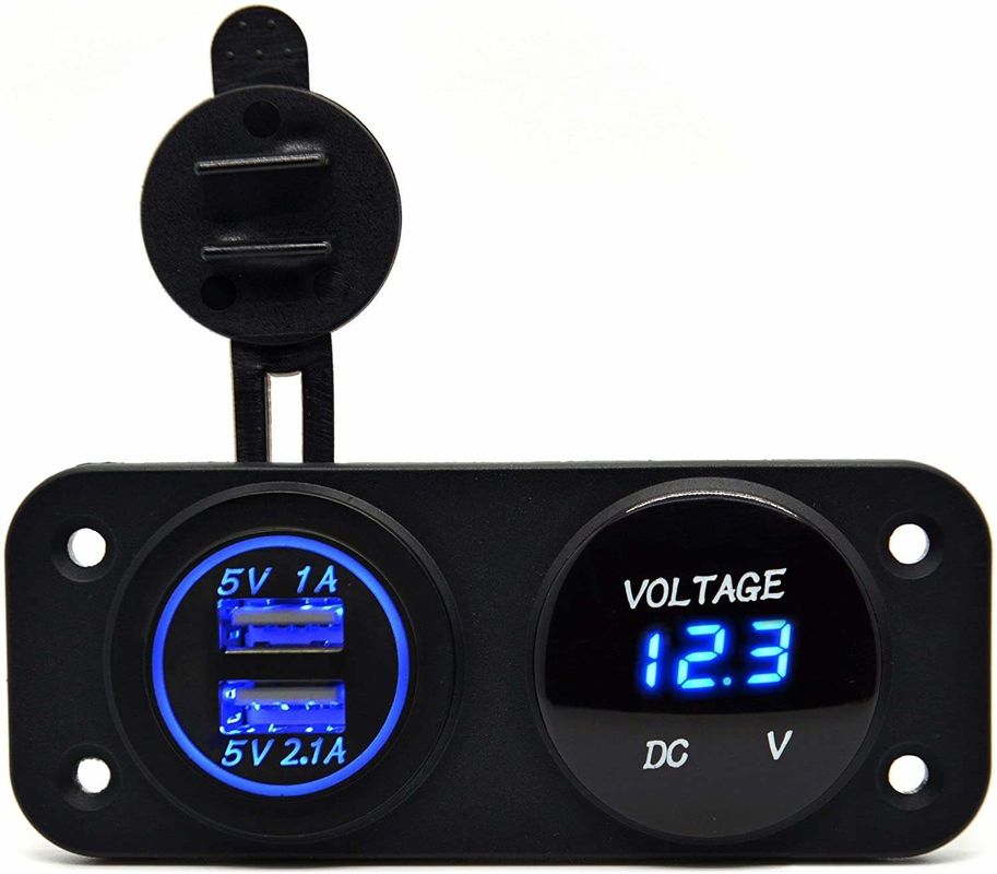 DC 12V 24V LED Digital Voltmeter Panel de toma de corriente de toma de corriente USB doble 3.1A Cargador