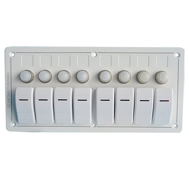 12-24V 6 Panel de interruptores de botes de pandilla LED azul Rocker encendido y apagado Disjuntor opcional