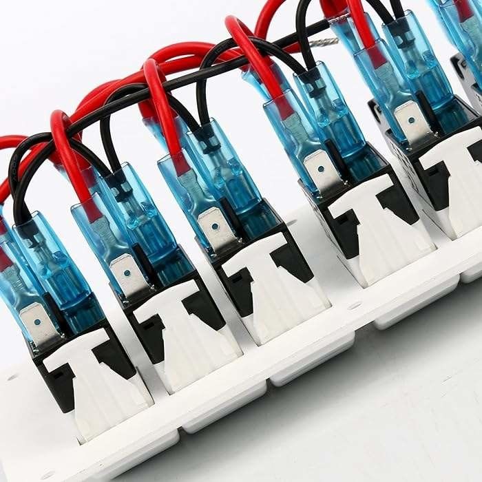 12-24V 6 Panel de interruptores de botes de pandilla LED azul Rocker encendido y apagado Disjuntor opcional