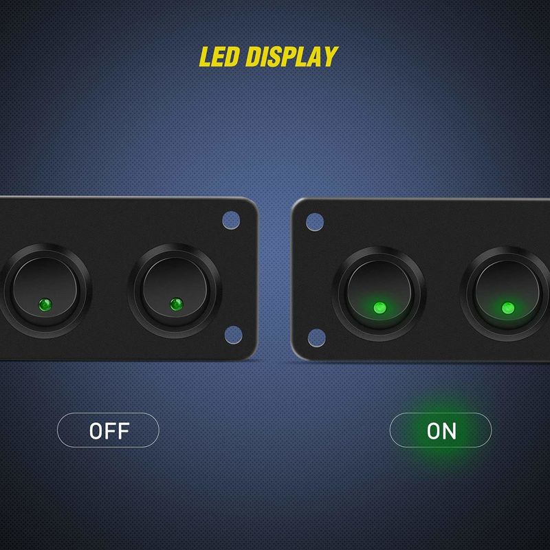 5 Panel de interruptores Gang Rocker 20A 3 pines de encendido y apagado 12V Green Toggle Switch para coches camiones barcos