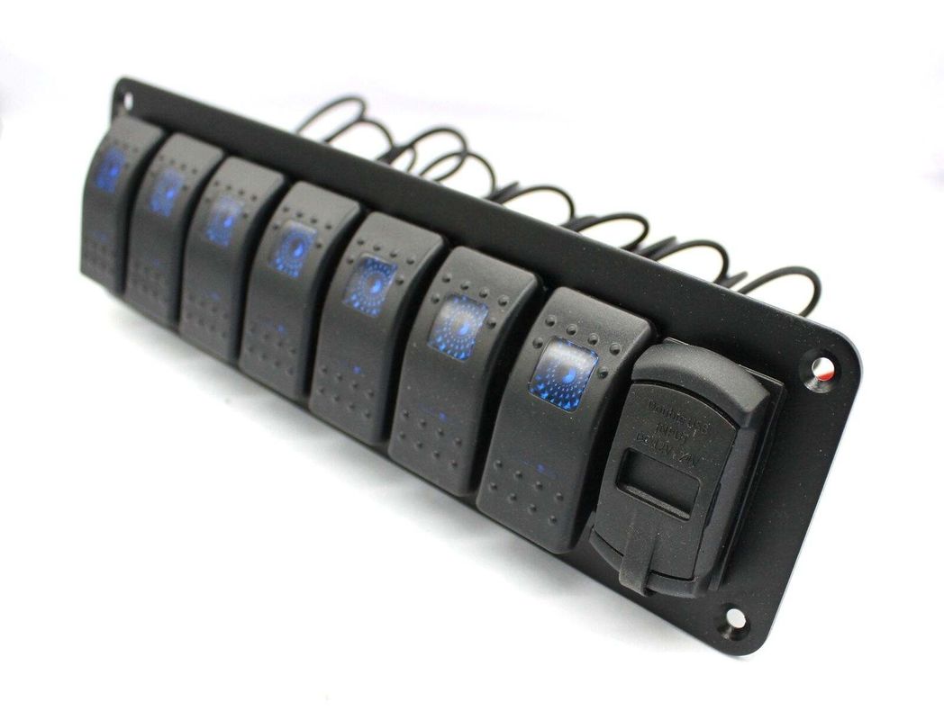 Panel de interruptores de 12V 7 Gang Rocker DC con LED de carga USB doble de 4,8 amperios