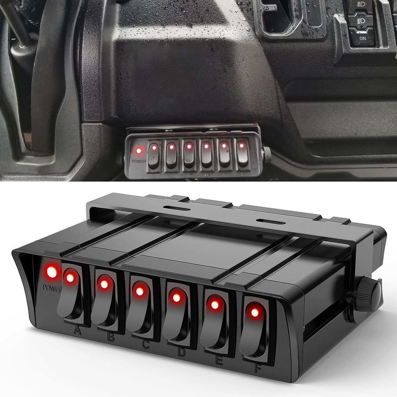 6 Gang Rocker Switch Box SPST Panel de conmutadores de rocker encendido / apagado 30Amp Max 12 cables AWG